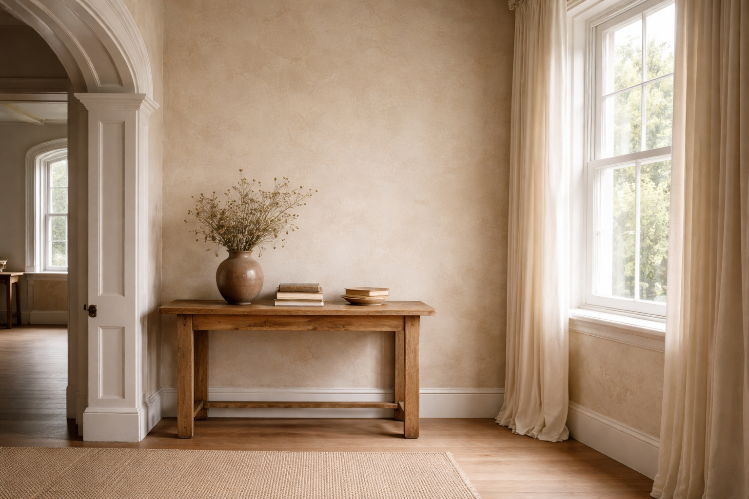Heritage interior with restored lime plaster walls
