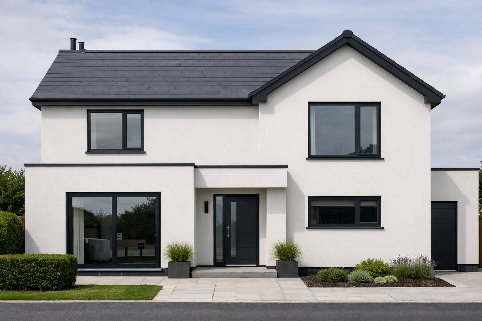 Freshly rendered house exterior with a crisp modern finish